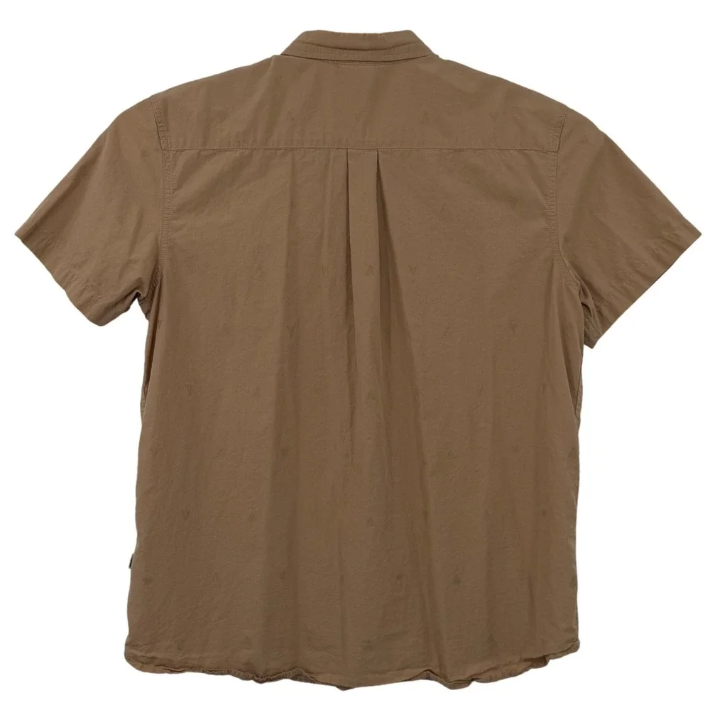 The North Face Button Up Mens XL Tan Short Sleeve NF0A55MP Embroidered Triangle